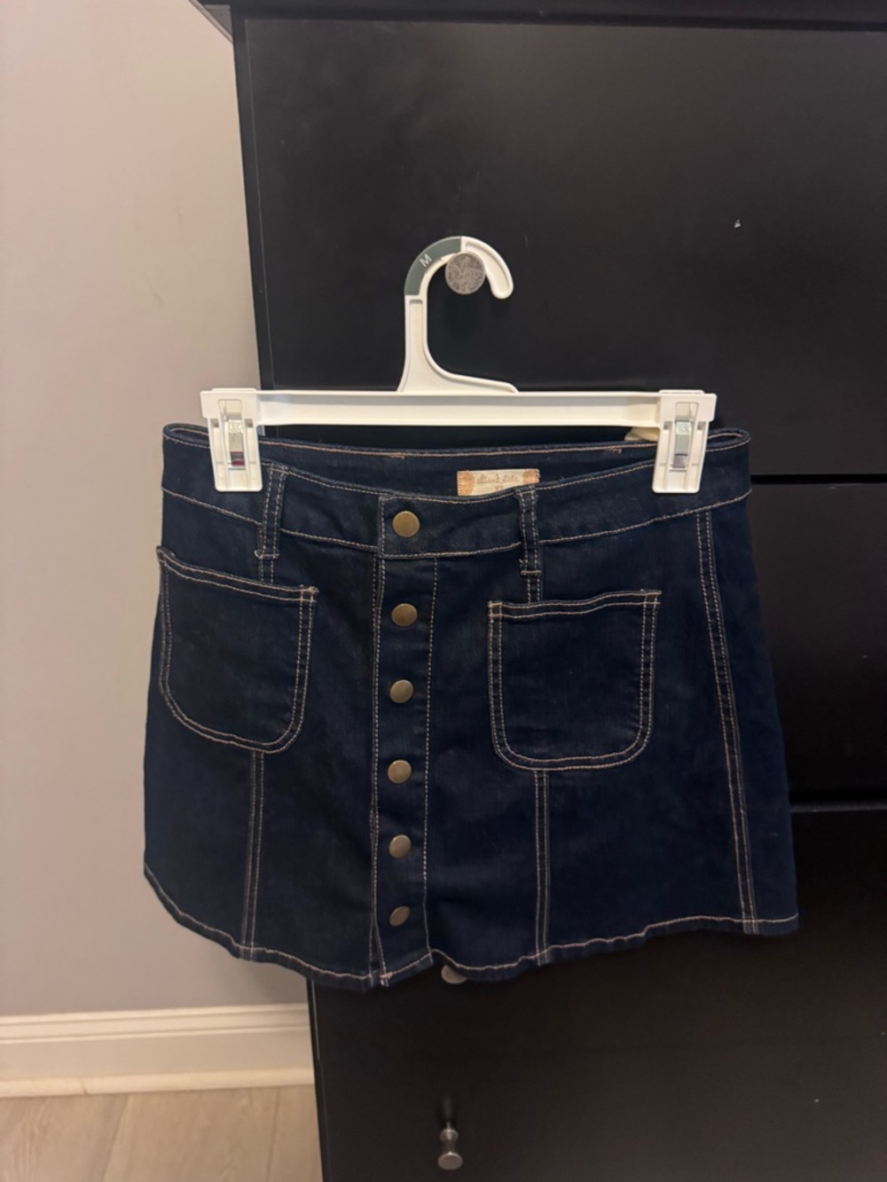 Altar'd State Dark Blue Denim Button-Front Mini Skirt